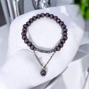 Handmade Grey Beaded Stretch Bracelet